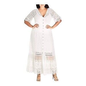 City Chic NWT Summer Lace Maxi Dress Women's XL/22 Ivory Bridal Elopement Boho